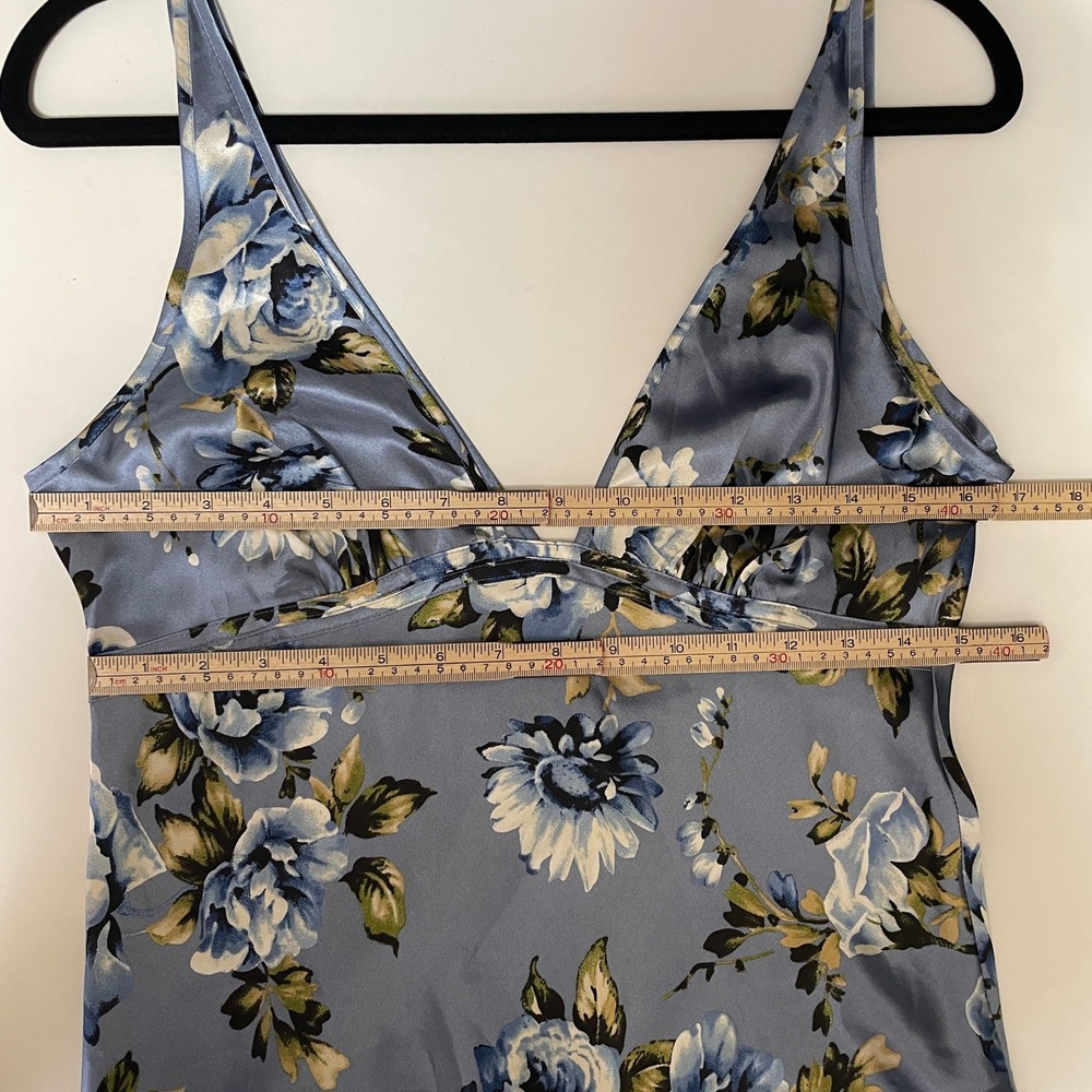 Jones New York Blue Floral Romantic Satin Soft Girl Spring Dress Midi V-Neck M - Picture 5 of 8